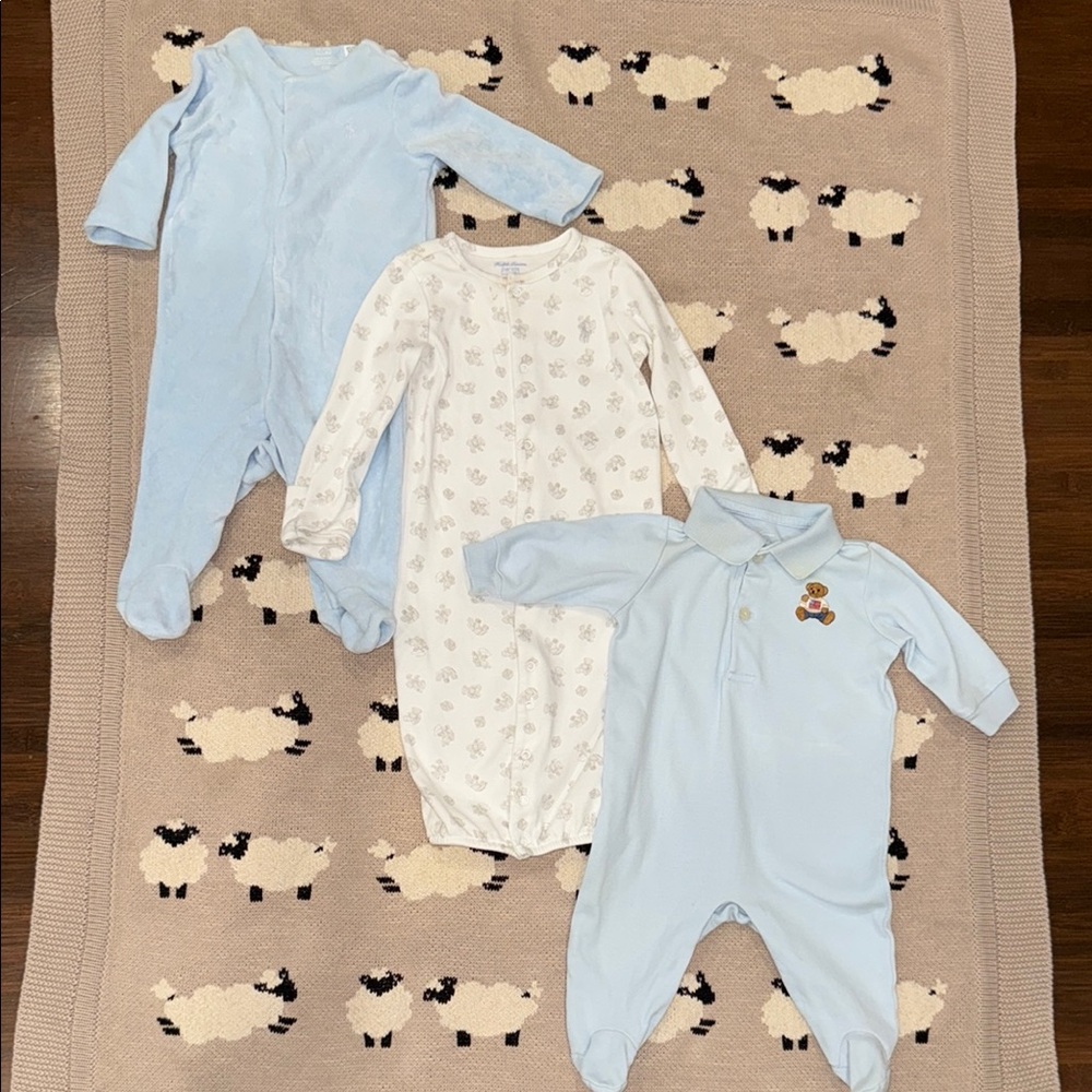 Ralph Lauren Blue and White One Piece Footies